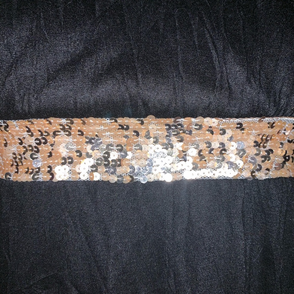 Black tank top with gold sequin trim